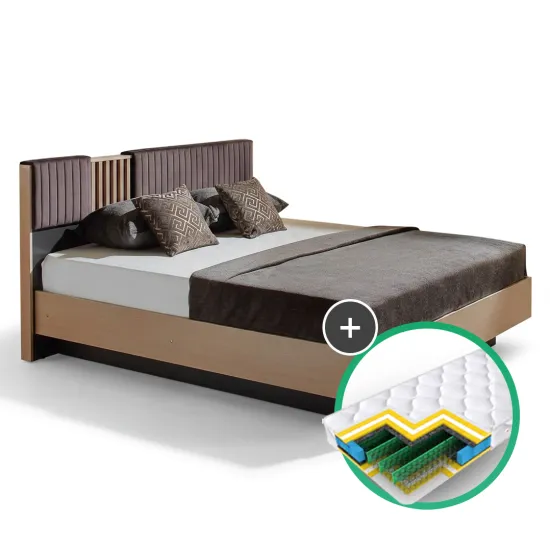 Set pat Ambianta Malta 1.6m Cremona/Grafit + saltea Saltconfort Classic 160x200
