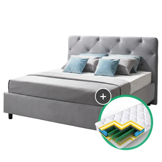 Set pat Ambianta Cristal 1.8m Gri + saltea Saltconfort Lux 180x200