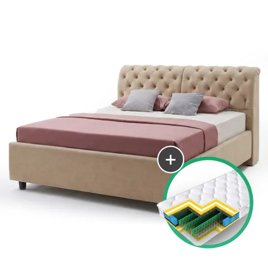 Set pat Ambianta Frankfurt 1.4m Beige + saltea Saltconfort Classic 140x200