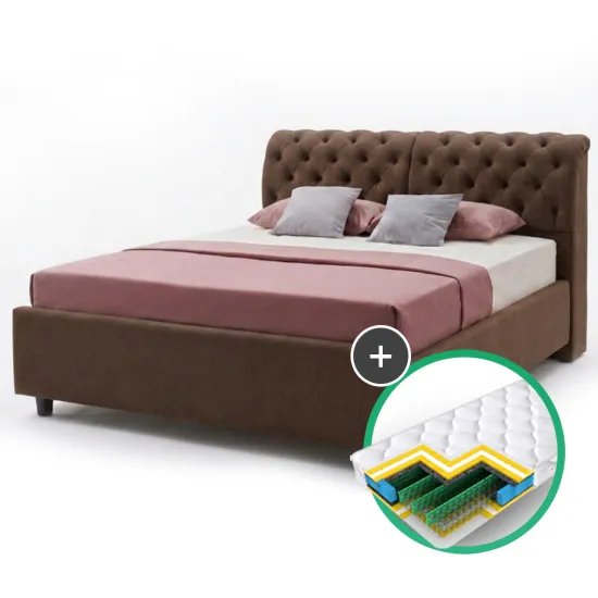 Set pat Ambianta Frankfurt 1.4m Brown + saltea Saltconfort Classic 140x200