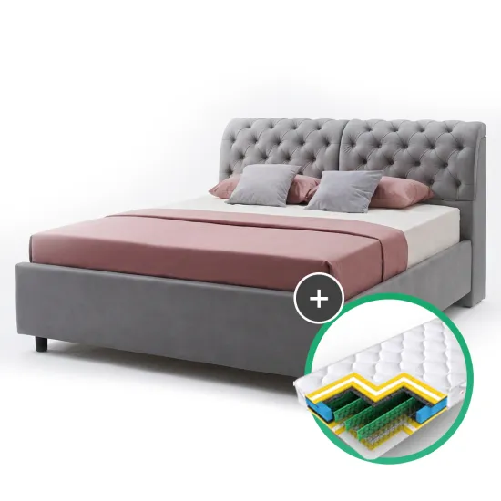 Set pat Ambianta Frankfurt 1.4m Grey + saltea Saltconfort Classic 140x200
