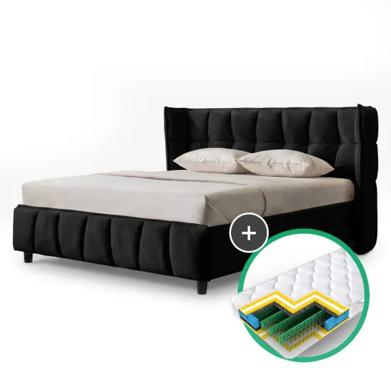 Set pat Ambianta Hamburg 1.8m Black + saltea Saltconfort Lux 180x200