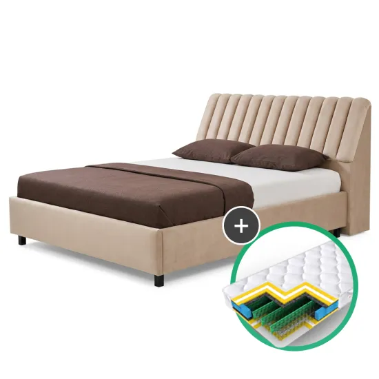 Комплект кровать Ambianta Bremen 1.4m Бежевый + матрас Saltconfort Classic 140x200