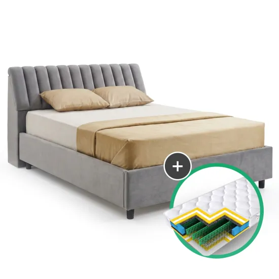 Комплект кровать Ambianta Bremen 1.4m Серый + матрас Saltconfort Classic 140x200