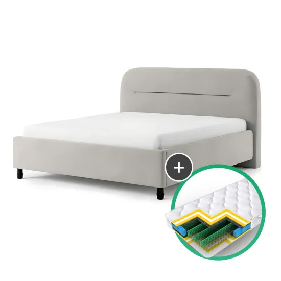 Set pat Fabrik Home Lush 1.6m Gri deschis + saltea Saltconfort Classic 160x200