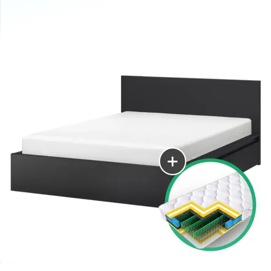 Set pat Fabrik Home Linia 1.6m Frasin negru + saltea Saltconfort Classic 160x200