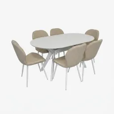 Set de sufragerie Eva Raffles Oval White + 6 YTC-064Wh BJORN24
