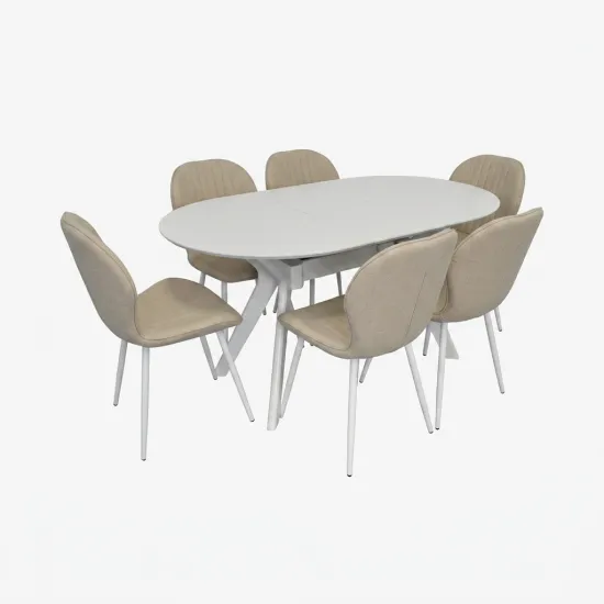 Set de sufragerie Eva Raffles Oval White + 6 YTC-064Wh BJORN24