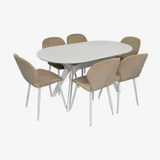 Set de sufragerie Eva Raffles Oval White + 6 YTC-064Wh UF910-01