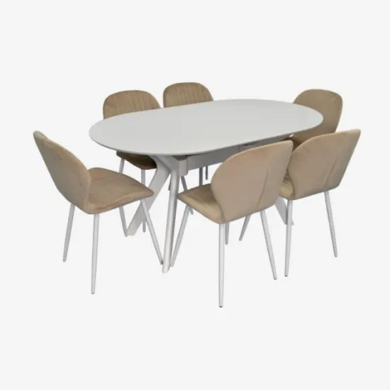 Set de sufragerie Eva Raffles Oval White + 6 YTC-064Wh UF910-01