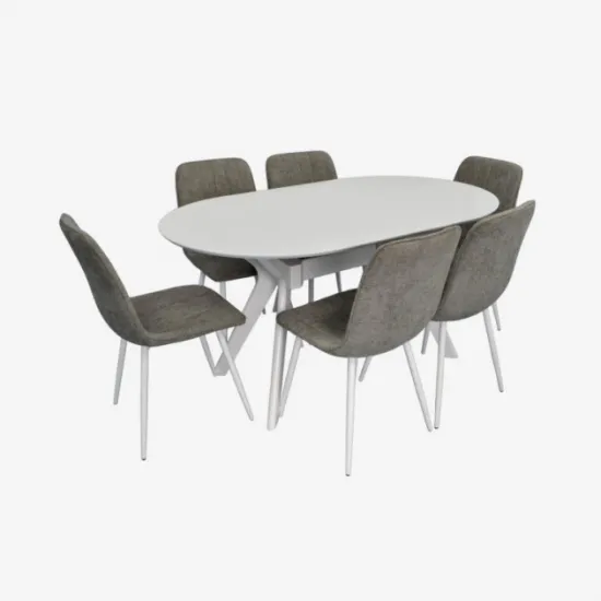 Set de sufragerie Eva Raffles Oval White + 6 YTC-078Wh UF885-14