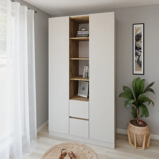 Dulap Smartex N14, 120x52x220 cm, Cașmir/Stejar Închis