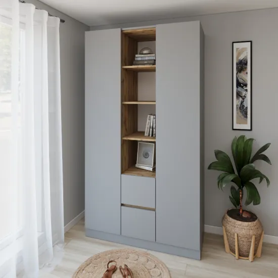 Dulap Smartex N14, 120x52x220 cm, Grafit/Stejar Închis