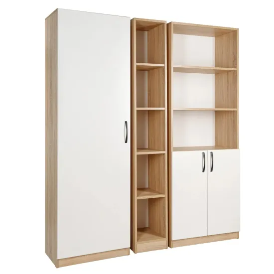 Шкаф для офиса Mobi Plus R-18, 160x40x195 см, Дуб сонома / Белый