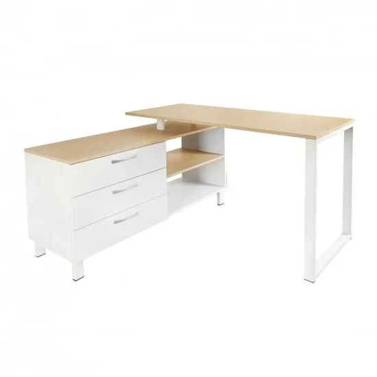 Masa de birou Mobi Plus Start, 135x135 cm, Stejar/Alb