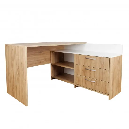 Masa de birou Mobi Plus D1250, 125x125 cm, Stejar Natural / Alb Mat
