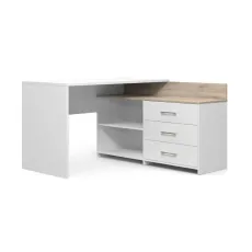 Masa de birou Mobi Plus D1250 C, 125x125 cm, Alb Mat /Sonoma