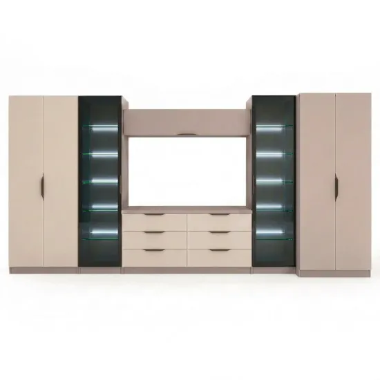 Стенка Bafimob Liumos Maxi LED ручки язычок, 410x200x52cm, Тоффи/Беж