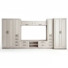 Living Bafimob Liudmila-F (TV-1.8m) cu elemente frezate, manÎre tip Bronz, 420x200x52cm, Corton Stejar/Alb stejar