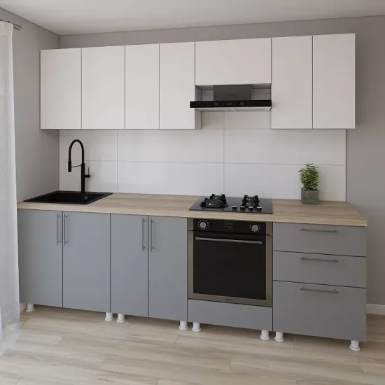 Bucatarie modulara Smartex K4 Uno 2.6 m, PAL, Alb/Grafit