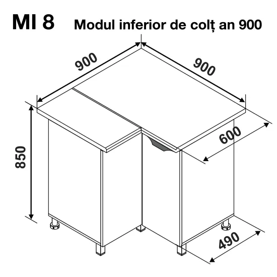 Modul inferior Ambianta Gloria MI8 900 de colt, MDF, Catania