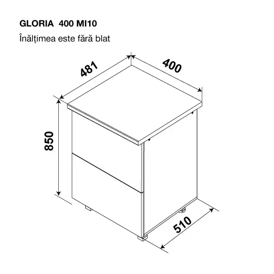 Modul inferior Ambianta Gloria MI10 600 cu 2 sertare, MDF, Crem