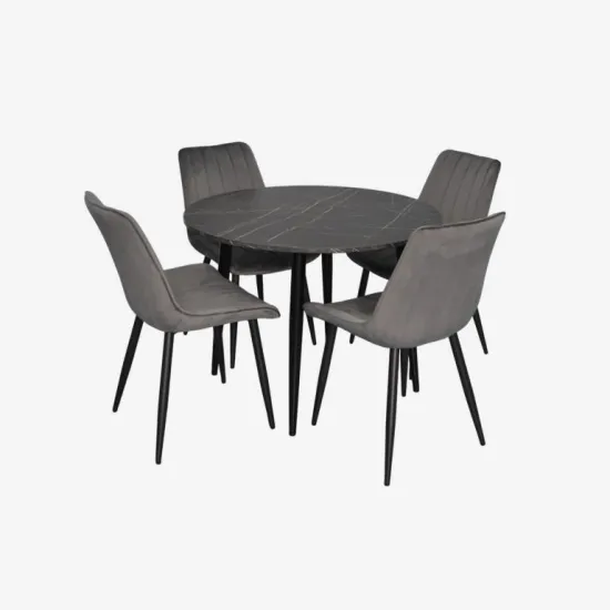 Set de masă și scaune Eva DT 402-6B + 4 YTC-055B, BLUVEL-14 Dark Grey
