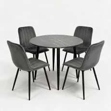 Комплект стола и стульев Eva DT 402-6B + 4 YTC-078B, BLUVEL-14 Dark Grey
