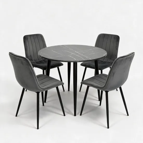Комплект стола и стульев Eva DT 402-6B + 4 YTC-078B, BLUVEL-14 Dark Grey