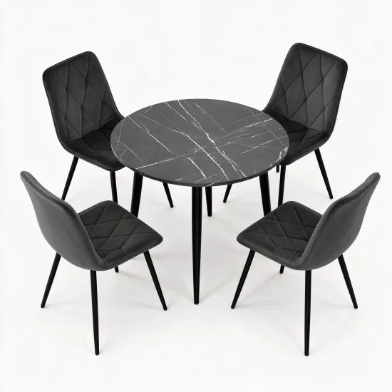 Комплект стола и стульев Eva DT 402-6B + 4 YTC-080B, BLUVEL-14 Dark Grey