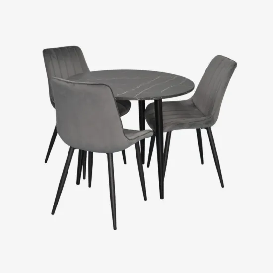 Комплект стола и стульев Eva DT 404-6B + 3 YTC-055B, BLUVEL-14 Dark Grey