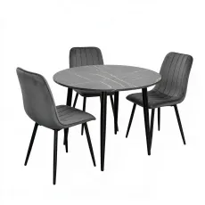 Комплект стола и стульев Eva DT 404-6B + 3 YTC-078B, BLUVEL-14 Dark Grey