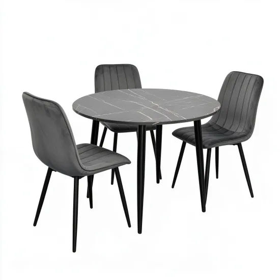 Комплект стола и стульев Eva DT 404-6B + 3 YTC-078B, BLUVEL-14 Dark Grey