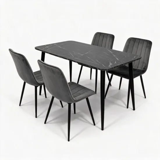 Комплект стола и стульев Eva DT 405-6B + 4 YTC-078B, BLUVEL-14 Dark Grey
