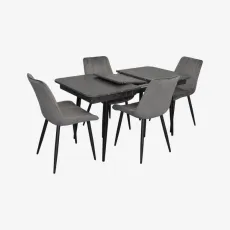 Set de masă și scaune Eva DT 431-3R B + 4 YTC-055B, BLUVEL-14 Dark Grey