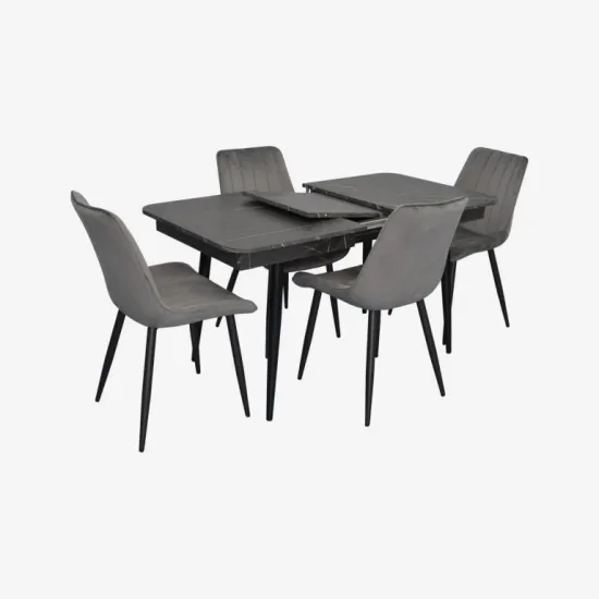 Set de masă și scaune Eva DT 431-3R B + 4 YTC-055B, BLUVEL-14 Dark Grey