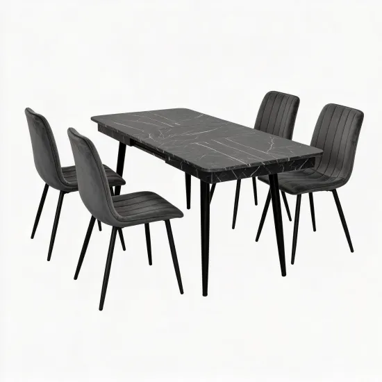 Комплект стола и стульев Eva DT 431-3R B + 4 YTC-078B, BLUVEL-14 Dark Grey