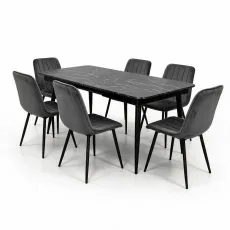 Комплект стола и 6 стульев Eva DT 431-3R B + 6 YTC-078B, BLUVEL-14 Dark Grey