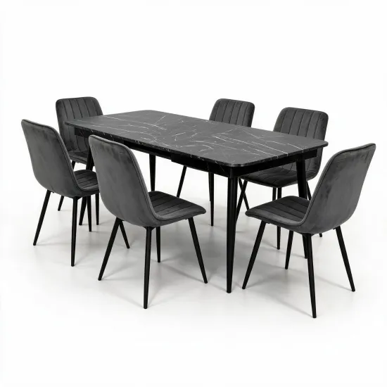 Комплект стола и 6 стульев Eva DT 431-3R B + 6 YTC-078B, BLUVEL-14 Dark Grey