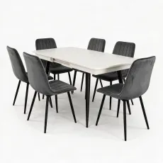 Комплект стола и стульев Eva DT 432-1R B + 6 YTC-078B, BLUVEL-14 Dark Grey