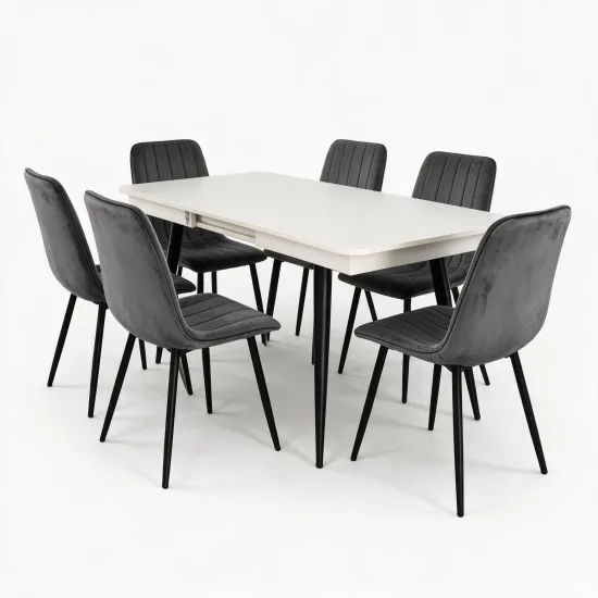 Комплект стола и стульев Eva DT 432-1R B + 6 YTC-078B, BLUVEL-14 Dark Grey