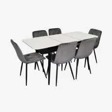 Комплект стола и стульев Eva DT 531R B + 6 YTC-080B, BLUVEL-14 Dark Grey