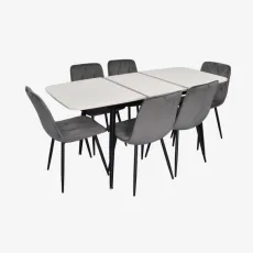 Комплект стола и стульев Eva DT 532R B + 6 YTC-080B, BLUVEL-14 Dark Grey