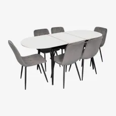 Комплект стола и стульев Eva DT 533R B + 6 YTC-080B, BLUVEL-14 Dark Grey