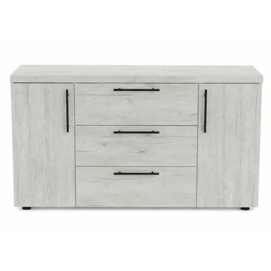 Comodă Mashtab Madrid cu 3 sertare, 120x42x80 cm, Stejar alb