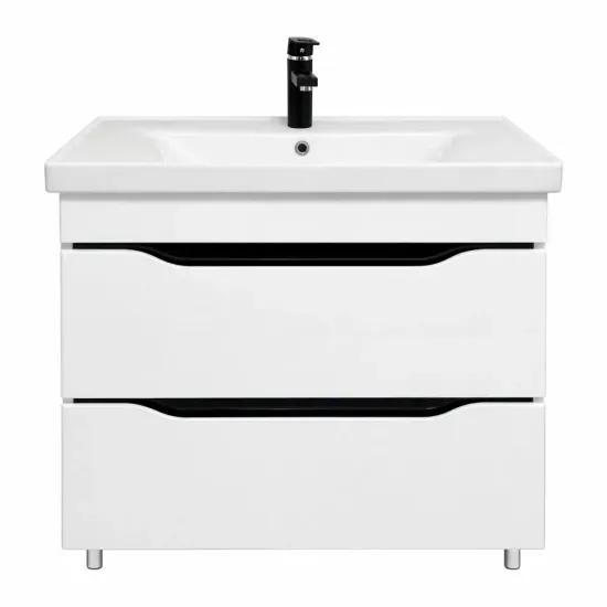Dulap pentru lavoar Mashtab Print (Sava) 60 cm, pardoseală cu 2 sertare, Alb/placuta Negra (12000)