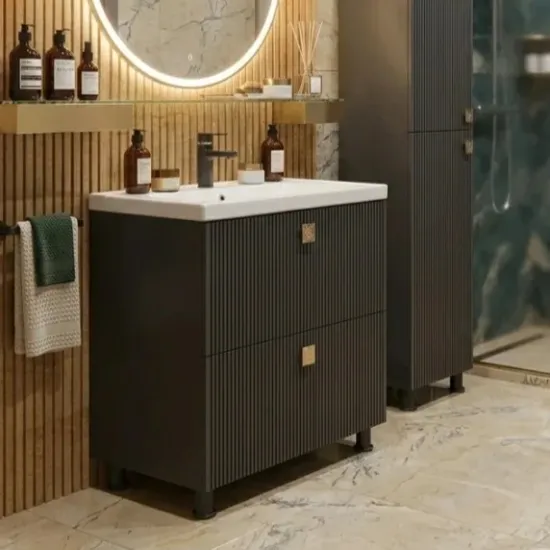 Dulap pentru lavoar Mashtab Toledo (Sava) 60 cm, pardoseală cu 2 sertare, Black (12137)