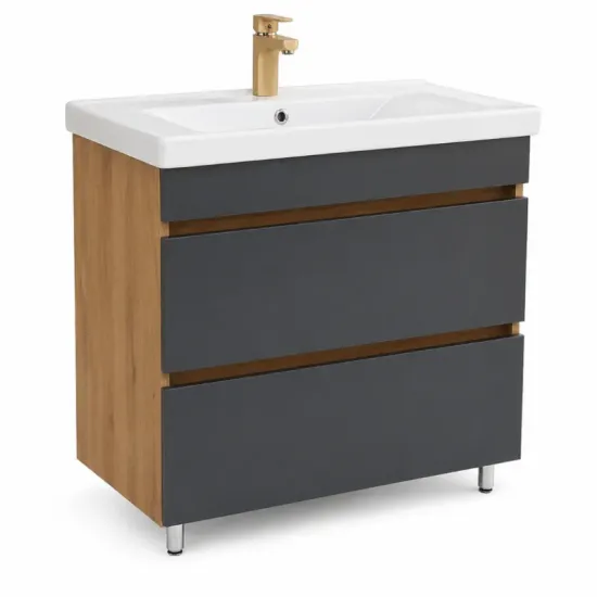 Шкаф под умывальник Mashtab Torino (Sava) 80 cm, напольный с 2 выдвижными ящиками без ручек, Дуб/Антрацит (12335)