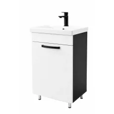Dulap pentru lavoar Mashtab Agat (Sava) 50 cm, pardoseală cu o usa, Alb/Antracit (11926)