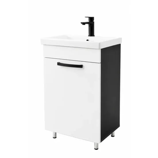 Dulap pentru lavoar Mashtab Agat (Sava) 50 cm, pardoseală cu o usa, Alb/Antracit (11926)